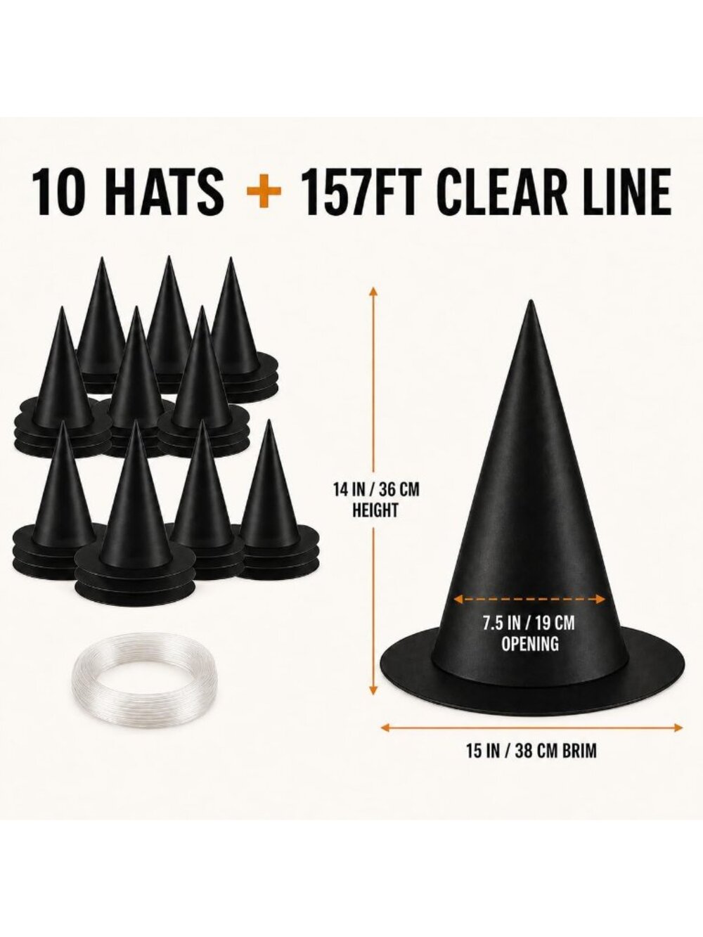 Halloween Witch Hats Decorations 10 PCS Hanging Floating Black Wizard Party Hat - Picture 4 of 6